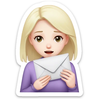 Embarrassed girl with envolope sticker