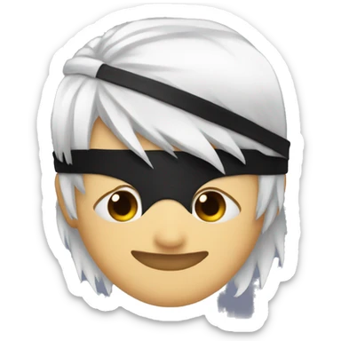 A emoji with white anime hair and a black blindfold  sticker