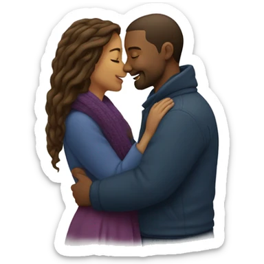 The winter season and the embrace between a man and a woman. sticker