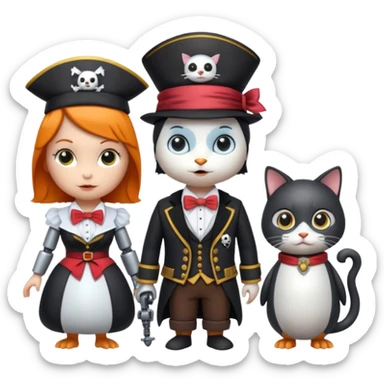 Penguin Wizard, pirata, gato con sombrero y pajarita y mujer con cuerpo de robot sticker
