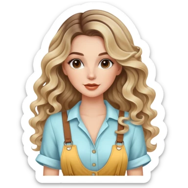 beautiful brunette with blondish balayage white girl with nice curls/defined waves, very long hair, clean girl makeup and nice summer outfit  sticker