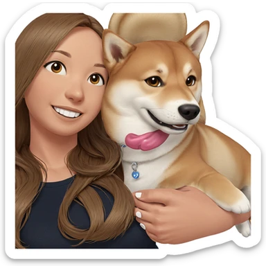 smiling girl with shiba inu sticker