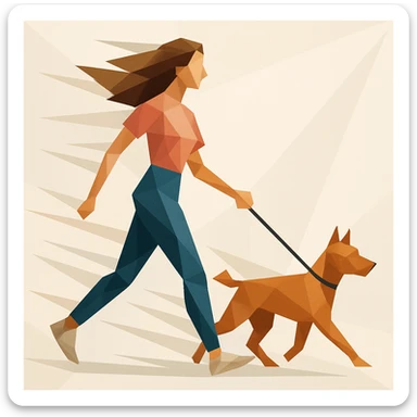 Woman walking a dog, both stylized in faceted motion lines.


 sticker