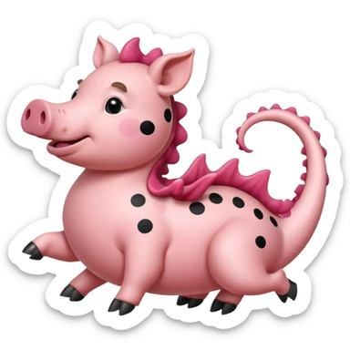 A pink pink with spots and a curly tail riding a dragon sticker
