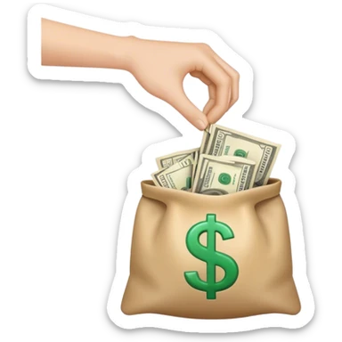 a hand holding a bag of money sticker