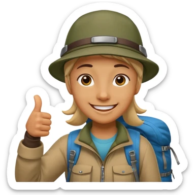 person with thumb up and hiking hat sticker