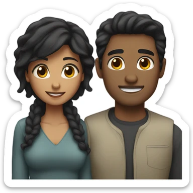 Couple with black hair one man and one girl  sticker