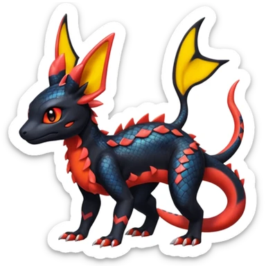 Cute Exotic Colorful Guilmon-Salandit-Umbreon-Fakémon-hybrid-creature (full body)  sticker
