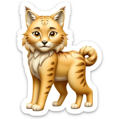 Cinematic-Lynx-Realistic-Full-Body-Standing on all fours-Emoji – Tail flicking slightly, head tilted dramatically, powerful yet sleek frame covered in soft golden-brown fur with faint spotting, long legs and large paws poised elegantly, simplified yet realistic focused features, highly detailed, glowing with an almost sarcastic glow. sticker
