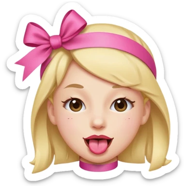 Winky face with tongue out with a small pink ribbon on head sticker