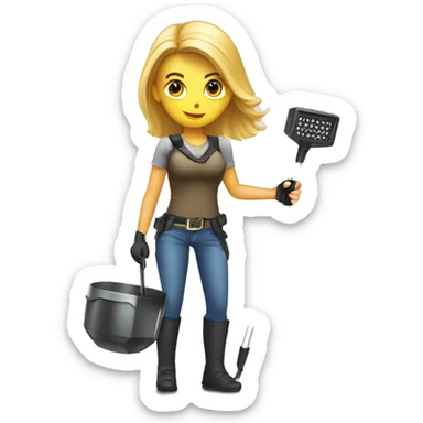 Pretty woman using a metal detector on ground sticker