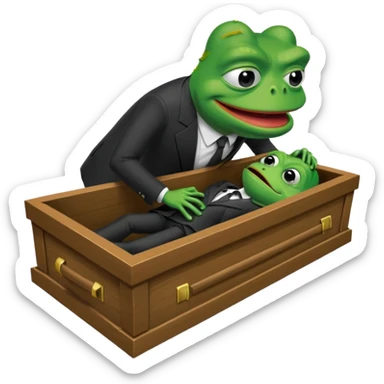 An empty coffin with "ECHO" inscribed on it, being nailed down shut by a Pepe the frog character. sticker