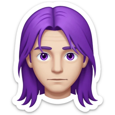 A man with long purple hair and nice long eyelashes with light purple eyes and a black shirt on sticker