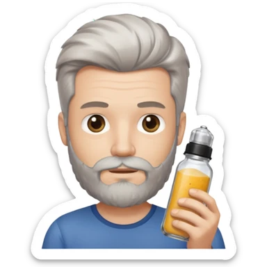 white man salt and pepper hair beard holding a white matease sticker