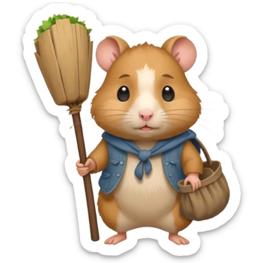 cartoon-style hamster poor hobo carrying a bindle over its shoulder with a sad expression. sticker