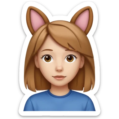 White girl with straight brown hair name is Valentina put dog ears on her and make he rlike like a bith but still not ugly just the dog prt of it and also have a shirt that says siri on it LONG LIGHT BROWN HAIR the shrit must say siri on ittt dont draw a dog just dog years sticker