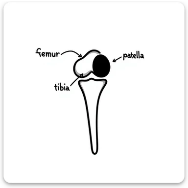 knee joint bones with labels, educational diagram of knee skeleton sticker