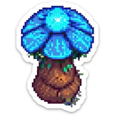 A glowing mushroom with a blue glow sticker