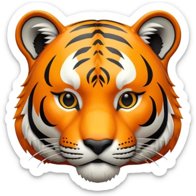 Create a highly polished, 3D game UI–style illustration of a  TIGER HEAD sticker