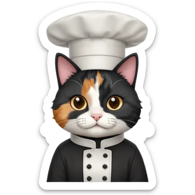 fluffy black chef cat wearing a tall white chef hat sticker