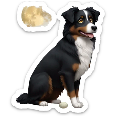 Small black australian shepherd dog moon sticker