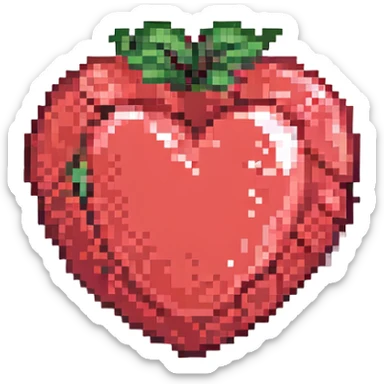 cherry red heart, pixel art style sticker
