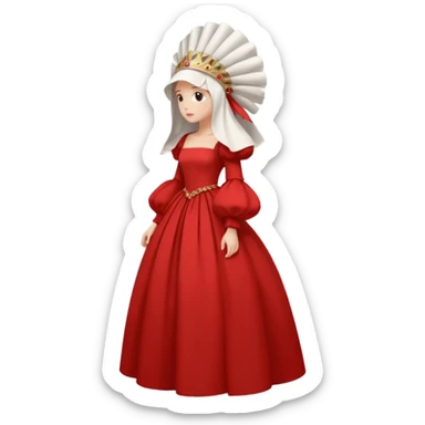 mujer de perfil con un vestido rojo de manga y falsas largas y voluptosas, y una toca blanca GRANDE que cubre su cara de perfil sticker