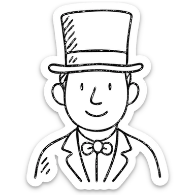 man in a top hat, hand drawn outlined icon sticker