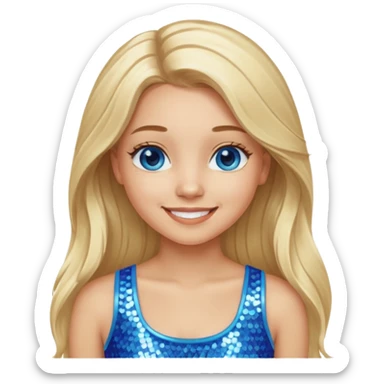 Close from Bratz with long light blonde hair, light skin, blue eyes, blue sequin crop top sticker