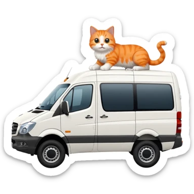 White Mercedes Benz Sprinter with Orange cats driving it sticker