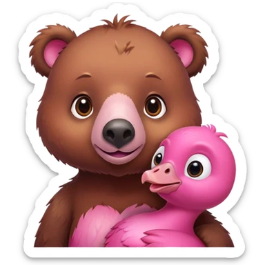 A cute brown bear and a realistic cute pink dodo closely together sticker