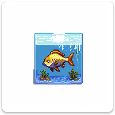Minecraft inventory fish, eye pointing down-left at 45-degree angle, square texture, isolated fish with transparent background, pixel art game texture sticker