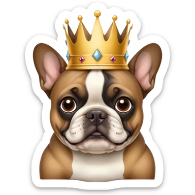 Black and brown frenchie wearing a king’s crown  sticker