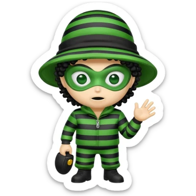 alien with robber mask curly hair and robber outfit hat sticker