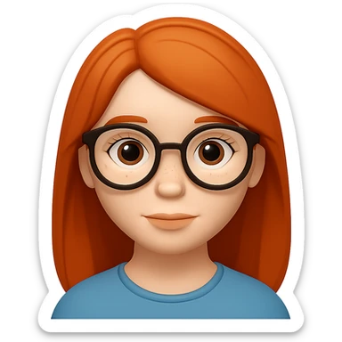 Add glasses to the freckled woman with straight hair in emoji style. Remove the background. sticker