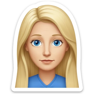 a 40 year old teacher with really long blonde hair and blue eyes long face smaller eyes sticker