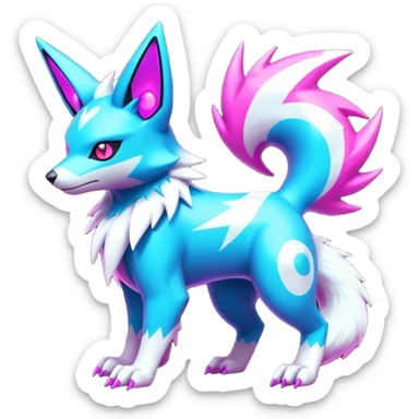 Neon glowing sparkly glittery White and magenta cyperpunk futuristic feral Zangoose-Manectric-Luxray-Umbreon-Vaporeon-Amaura-Electrike-fusion-creature  sticker
