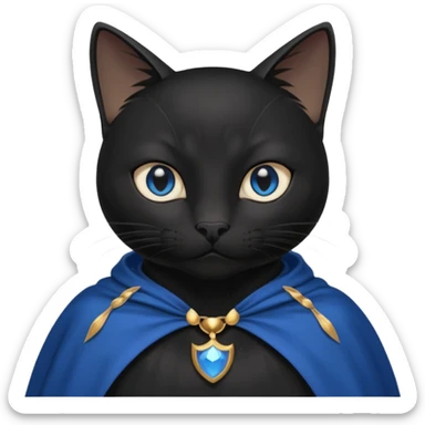 An Anthromorphic all black cat with blue eyes wearing an all black cape sticker
