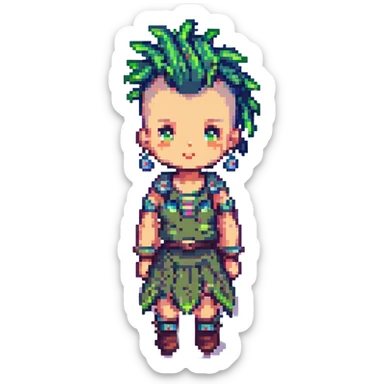 girl with a mohawk, pixel art style sticker