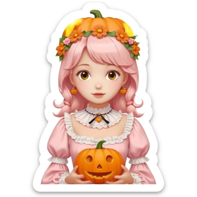 pastel pink orange halloween Lolita  flower pumpkin choker sticker