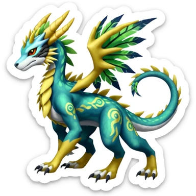  Exotic Digitigrade Dragonic Feathery ScalyMeloetta-Zygarde-Zeraora-Renamon-Protogen-Palkia-hybrid-fusion-Fakémon-creature, full body sticker