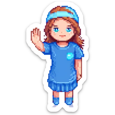3D face of an activist girl waving her hand in a blue T-shirt sticker