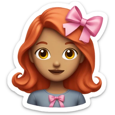 girl with red hair and two pink bows sticker