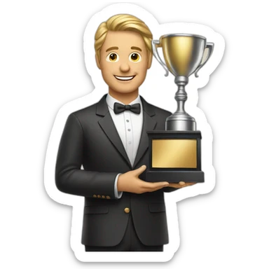 television game show host holding a trophy sticker