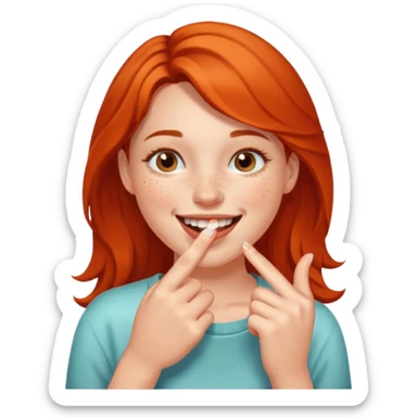 a girl smiling and bitting her finger sticker