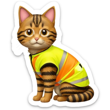 tabby cat standing in hi-vis clothing facing right sticker