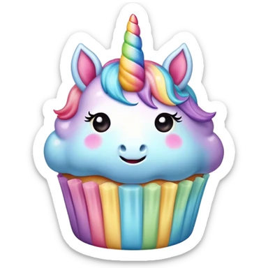  cute puffy pastel rainbow unicorn cupcake sticker