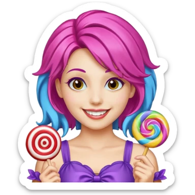 colorful hair woman with candy costume sticker