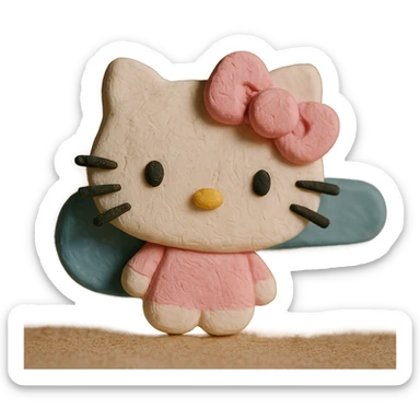 Hello Kitty hair pin, matte texture, visible fingerprints, pastel pink and white sticker