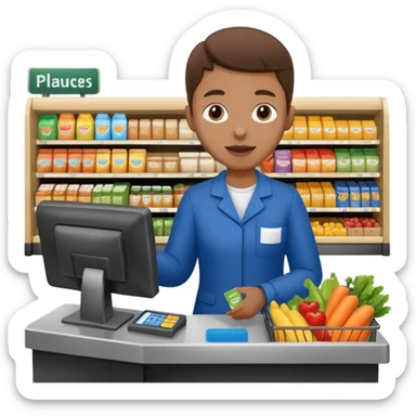 Eine Person die an der Supermarktkasse steht. Die Kasse ist gekennzeichnet als Plauderkasse. sticker